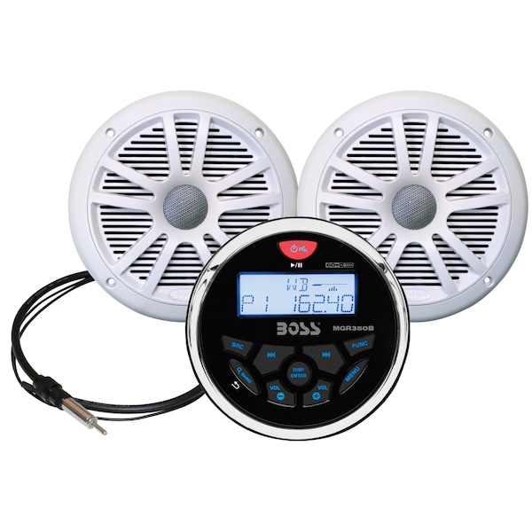 Boss Audio MCKGB350W.6 Combo-Marine Gauge Radio w/Antenna-2 6.5" Speakers-White MCKGB350W.6 - main